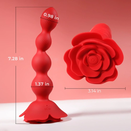 Rechargeable silicone vibrating anal rosary with rotation and remote control Flower red [12]