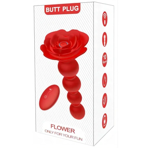 Rechargeable silicone vibrating anal rosary with rotation and remote control Flower red [13]