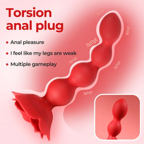 Rechargeable silicone vibrating anal rosary with rotation and remote control Flower red [5]