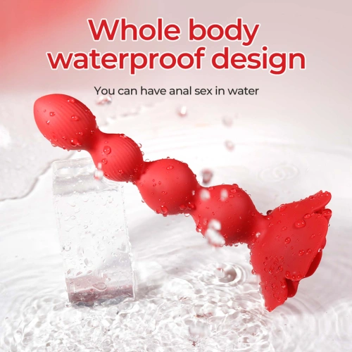 Rechargeable silicone vibrating anal rosary with rotation and remote control Flower red [6]