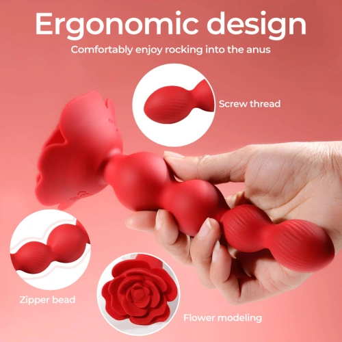 Rechargeable silicone vibrating anal rosary with rotation and remote control Flower red [8]
