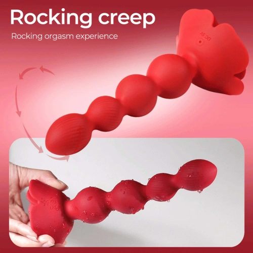 Rechargeable silicone vibrating anal rosary with rotation and remote control Flower red [9]