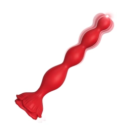 Rechargeable silicone vibrating toy with rose base Rosestick red