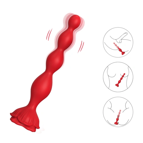 Rechargeable silicone vibrating toy with rose base Rosestick red [4]