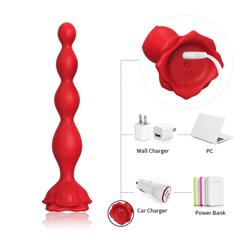 Rechargeable silicone vibrating toy with rose base Rosestick red [5]