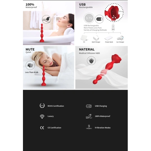 Rechargeable silicone vibrating toy with rose base Rosestick red [9]