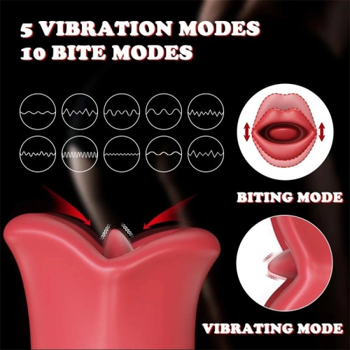 Nina - Rechargeable Clitoris Stimulator Moving Mouth with Vibrating Tongue Ember Red [7]