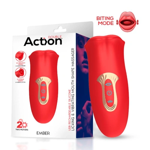 Nina - Rechargeable Clitoris Stimulator Moving Mouth with Vibrating Tongue Ember Red [8]