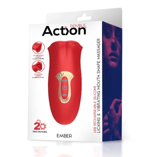 Nina - Rechargeable Clitoris Stimulator Moving Mouth with Vibrating Tongue Ember Red [9]
