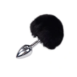 Metal Butt Plug with fluffy black tail Anal Pleasure Fluffy Plug S