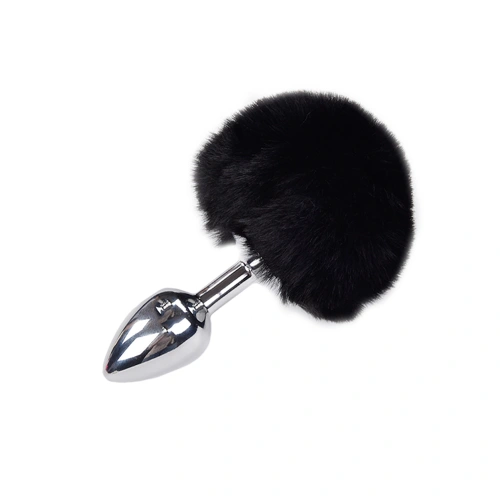 Metal Butt Plug with fluffy black tail Anal Pleasure Fluffy Plug S