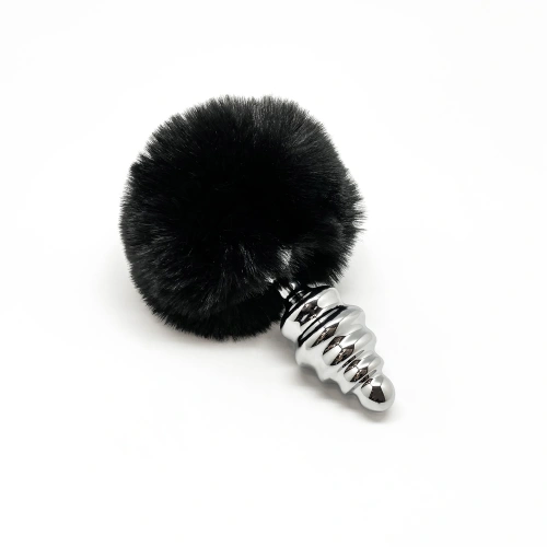Metal butt plug with fluffy black tail Anal Pleasure Fluffy Twist Plug M [1]