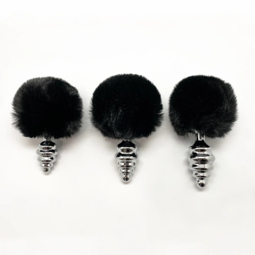 Metal butt plug with fluffy black tail Anal Pleasure Fluffy Twist Plug M [2]