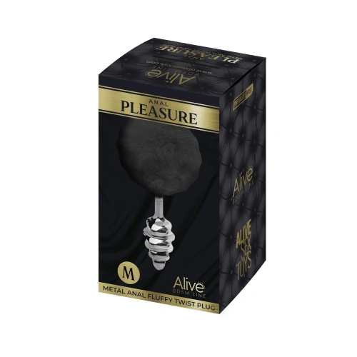 Metal butt plug with fluffy black tail Anal Pleasure Fluffy Twist Plug M [3]