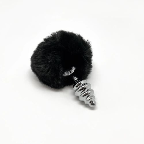 Metal Butt Plug with fluffy black tail Anal Pleasure Fluffy Twist Plug S [1]