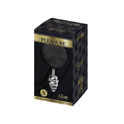 Metal Butt Plug with fluffy black tail Anal Pleasure Fluffy Twist Plug S [3]