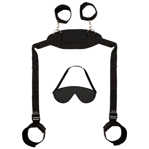 Nina - BDSM Set Wrist and Ankle Restraints to Neck with Bad Kitty Eye Mask