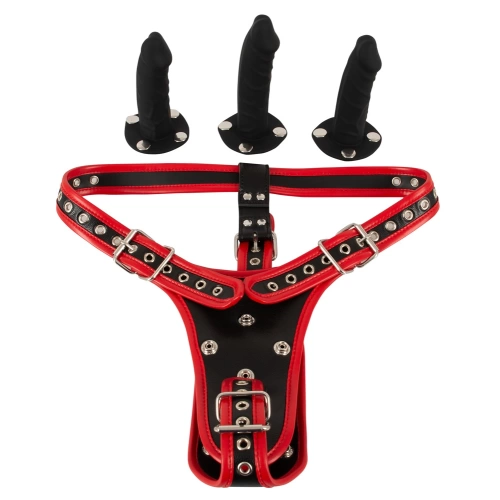 Strap-on belt with three realistic dildos Bad Kitty Dildo Briefs [1]