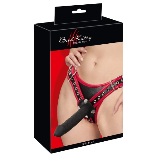 Strap-on belt with three realistic dildos Bad Kitty Dildo Briefs [12]