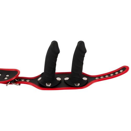 Strap-on belt with three realistic dildos Bad Kitty Dildo Briefs [5]