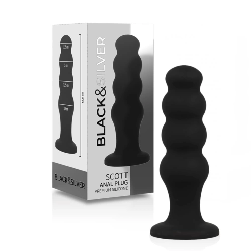 Black & Silver Scott Vacuum Base Silicone Anal Toy [3]