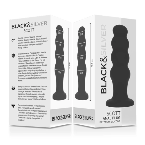 Black & Silver Scott Vacuum Base Silicone Anal Toy [5]