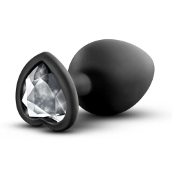 Crystal Heart Bling Plug Silicone Anal Dilator Black M