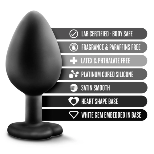 Crystal Heart Bling Plug Silicone Anal Dilator Black M [4]