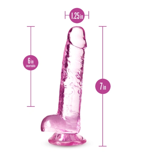 **Nina - Naturally Yours 7" Transparent Pink Realistic Testicle Dildo [3]
