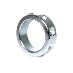 Crystal encrusted metal penis ring silver size S