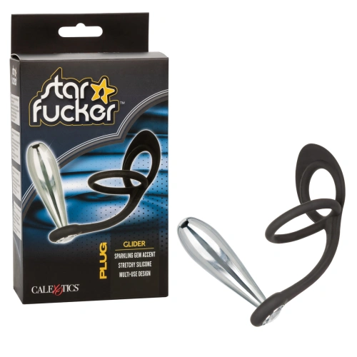Star Fucker Glider metal butt plug with crystal and double silicone clasp [11]