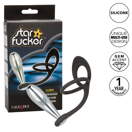 Star Fucker Glider metal butt plug with crystal and double silicone clasp [12]