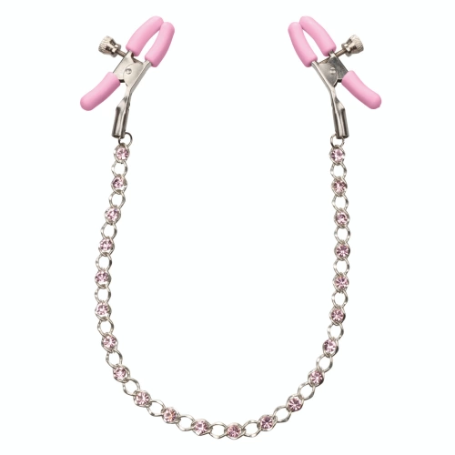 **Nina - Pink Crystal Chain Nipple Clips