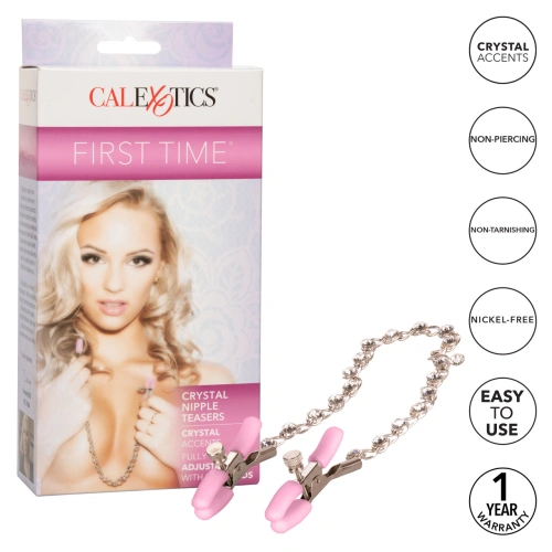 Dilyana Metal nipple clamps with chain with crystals First Time nipple teasers [4]