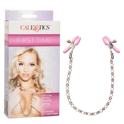 Dilyana Metal nipple clamps with chain with crystals First Time nipple teasers [5]