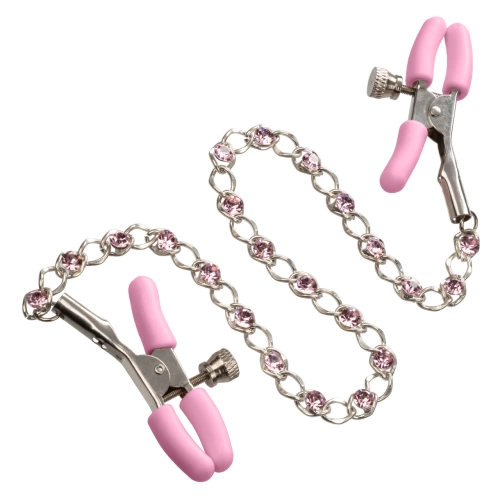 Dilyana Metal nipple clamps with chain with crystals First Time nipple teasers