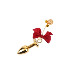 Nipple Clip Set with Bells and Small Butt Plug Jewel Senuelo Red Ribbons