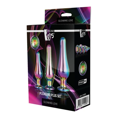 Set of 3 pcs. multi-colored metal anal dilators with Gleaming Love crystal [3]