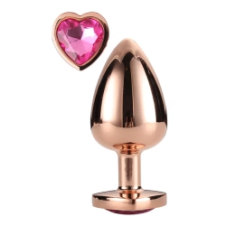 Metal anal dilator with pink crystal heart Rose Gold L