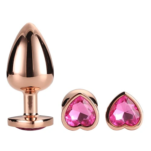 Set of 3 pcs. Butt plug with pink crystal heart Rose Gold [1]