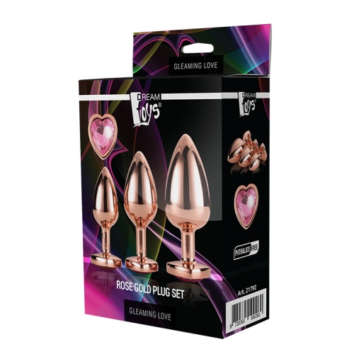 Set of 3 pcs. Butt plug with pink crystal heart Rose Gold [5]