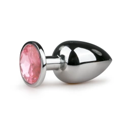 Large metal butt plug - jewel with pink crystal