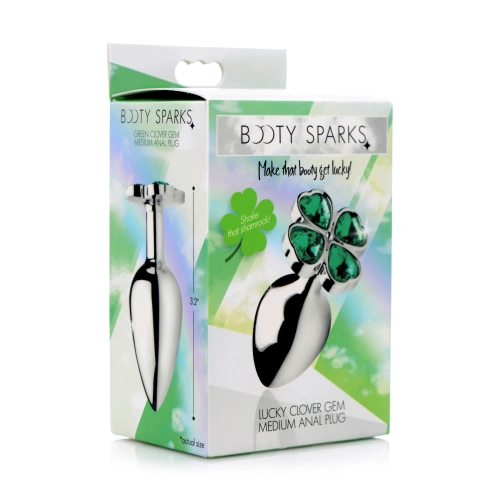 Metal anal dilator-jewel with green crystal-clover Lucky Clover M [5]