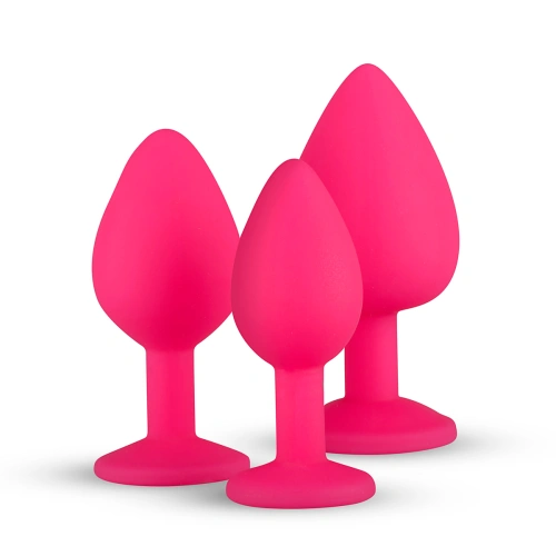 Set of 3 pcs. silicone anal dilators with Diamond pink crystal [3]