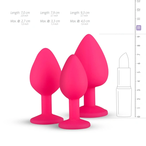 Set of 3 pcs. silicone anal dilators with Diamond pink crystal [4]