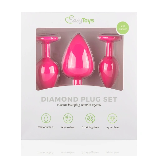 Set of 3 pcs. silicone anal dilators with Diamond pink crystal [5]