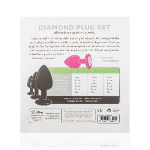 Set of 3 pcs. silicone anal dilators with Diamond pink crystal [7]