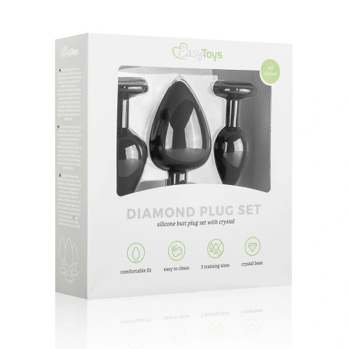 Set of 3 pcs. silicone butt plugs with Diamond crystal black [3]