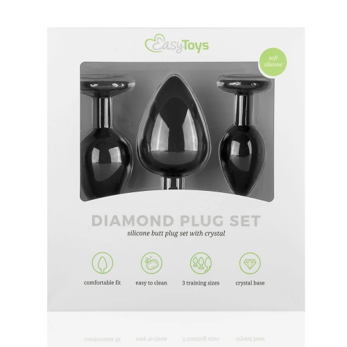 Set of 3 pcs. silicone butt plugs with Diamond crystal black [4]