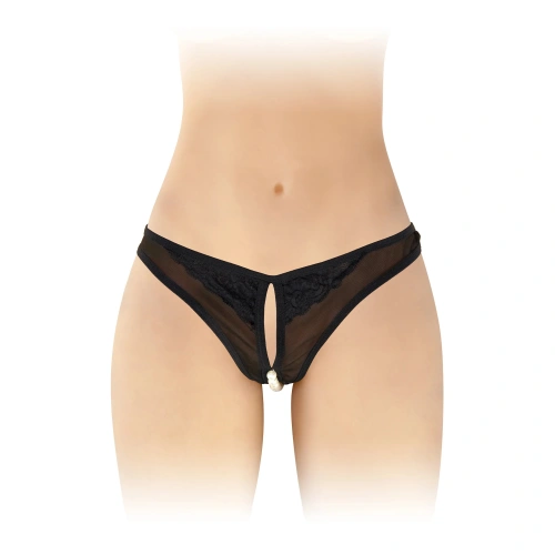 Erotic bikini crotchless with pearls Sophie black
